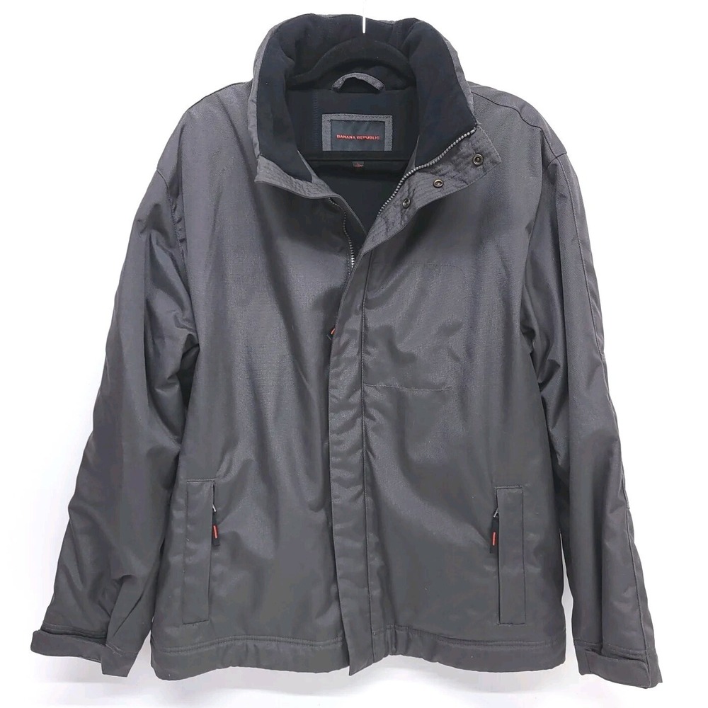Y2K Banana Republic Jacket‎ Coat Mens L Grey Hooded Rain 2004 EXCELENT